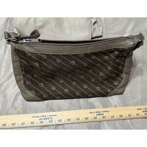 Etienne Aigner Vintage Classic Brown Fabric, Leather Trim Signature Shoulder Bag